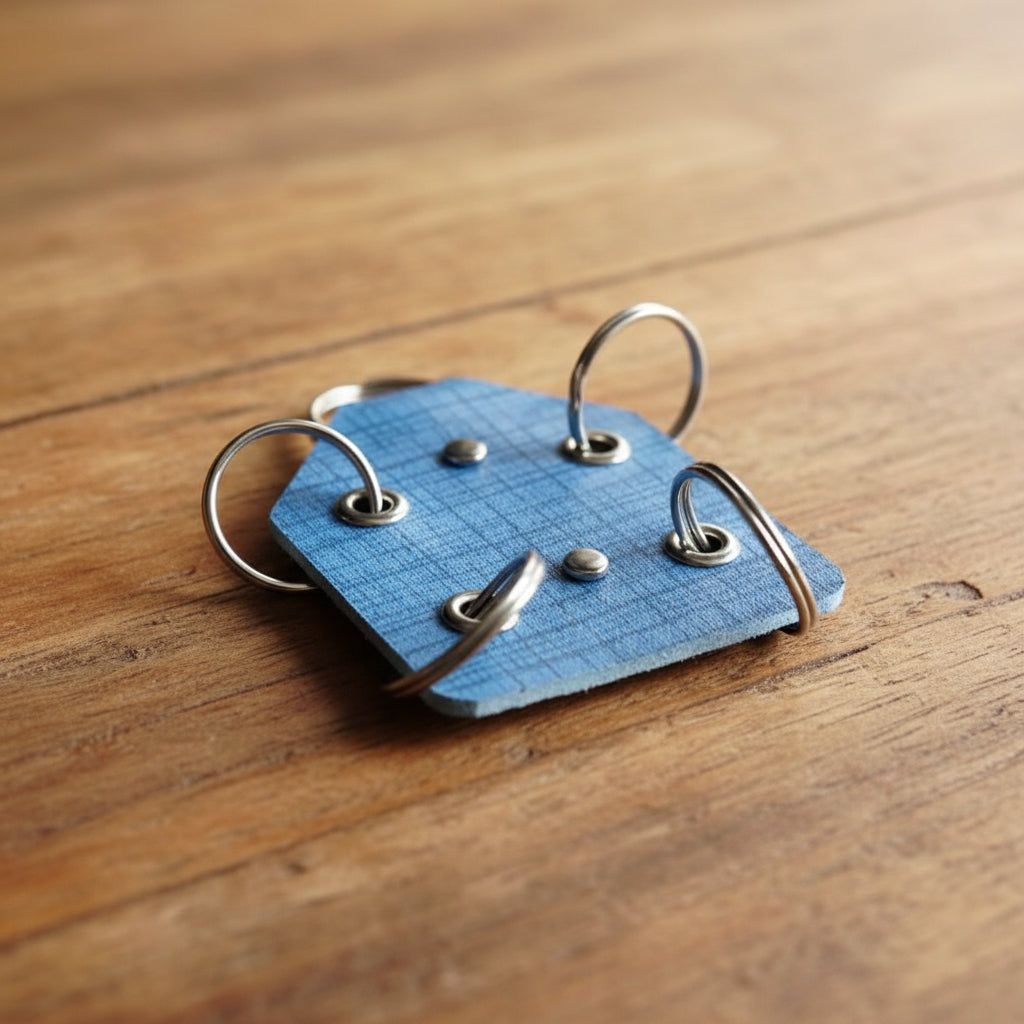 Denim faux leather key spider