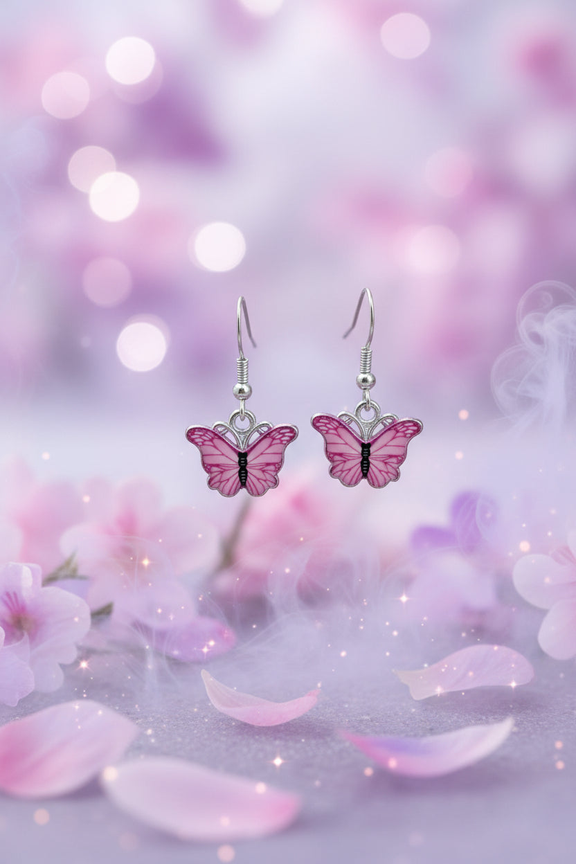 Pink butterfly earrings