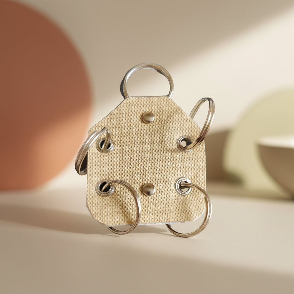 Beige gingham faux leather key spider