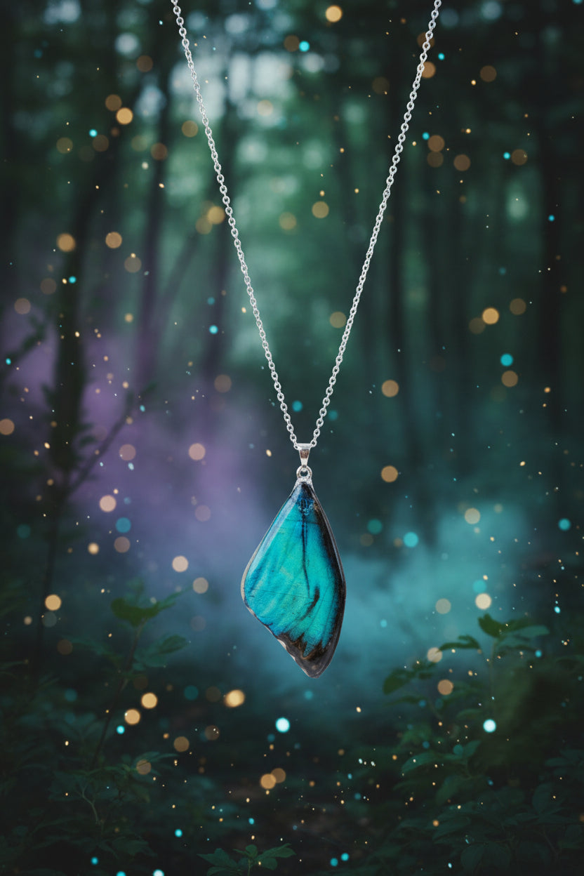 Blue fairy wing necklace