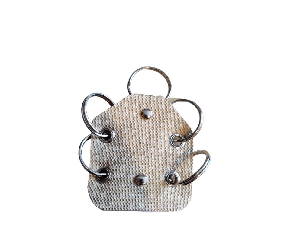 Beige checked Faux leather spider keyring