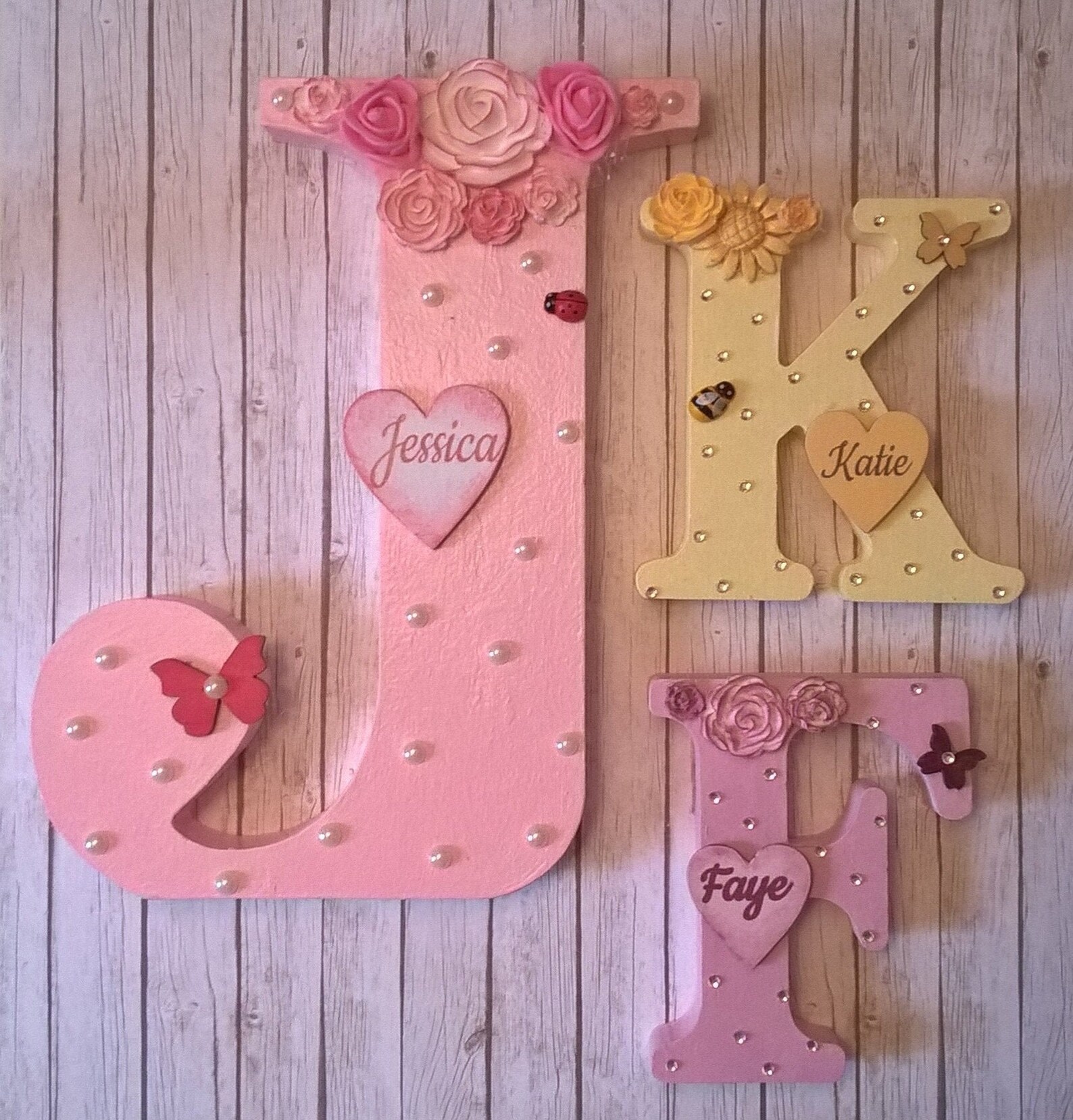 Decorative floral letter plaque, personalised capital alphabet initial, name sign, ornamental birthday keepsake gift, bedroom or nursery.