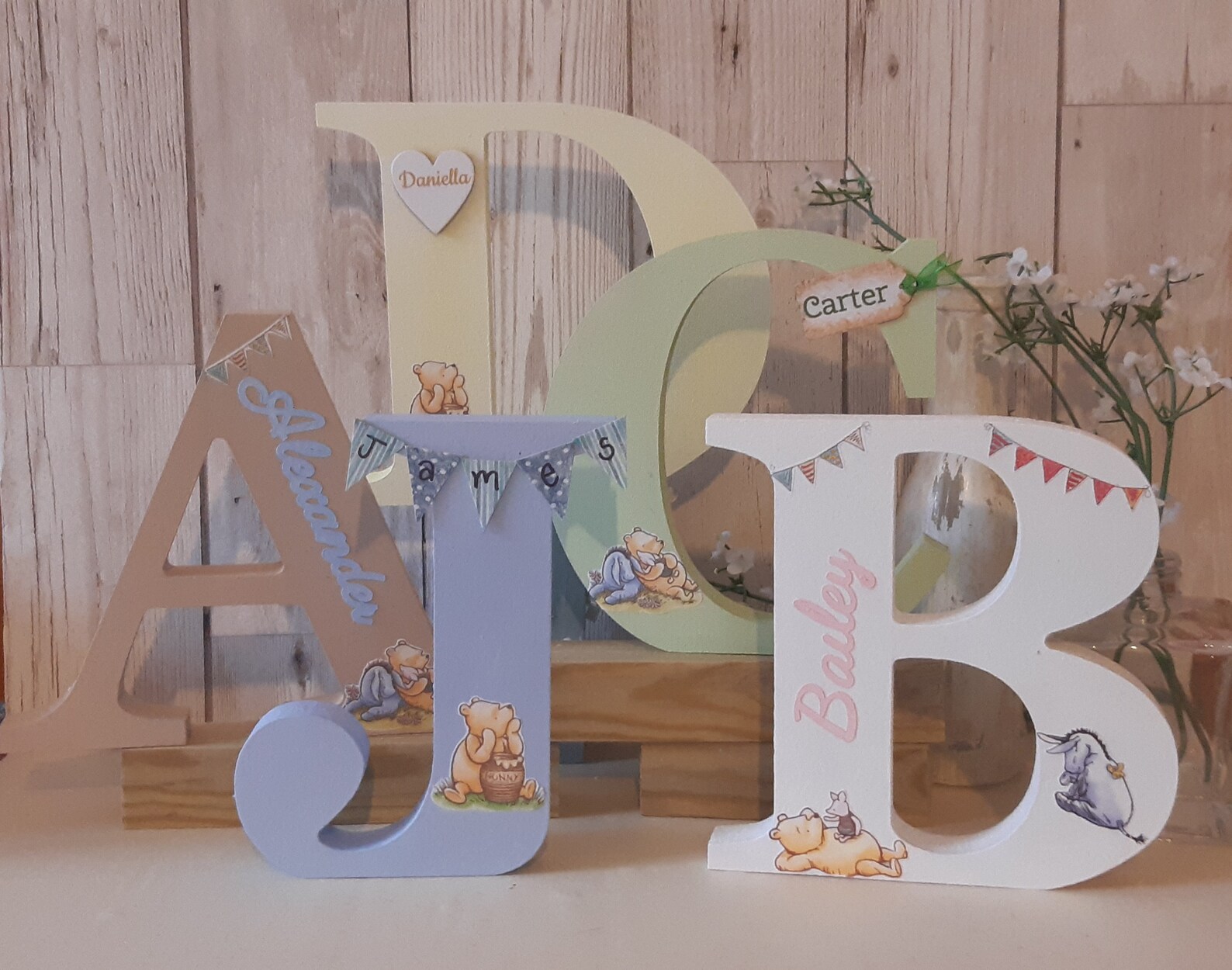 Winnie the Pooh personalised capital letter plaque. Alphabet sign with name.